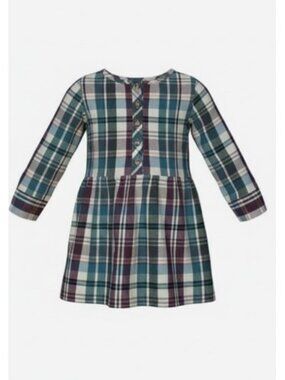 TEA COLLECTION Blue Plaid Long Sleeve Flannel Dress Girls Size 2